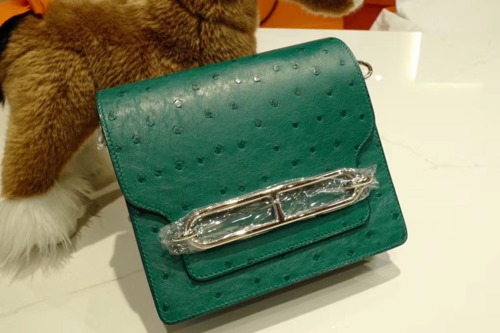 HM Mini RL 19cm Ostrich 鸵鸟皮 Z6 孔雀绿 Malachite 金扣