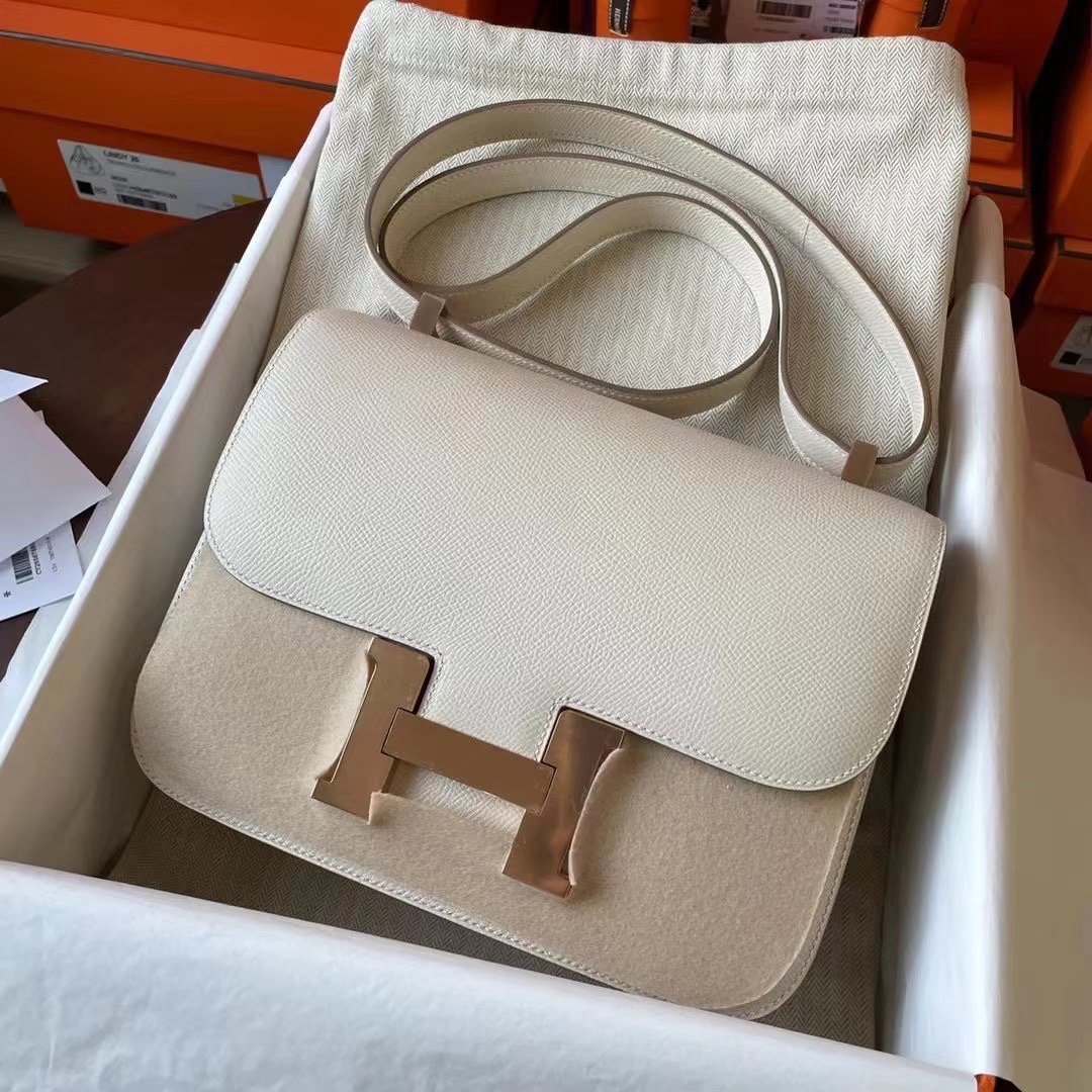 Constance 24cm Epsom皮 10 craie 奶昔白 玫瑰金扣