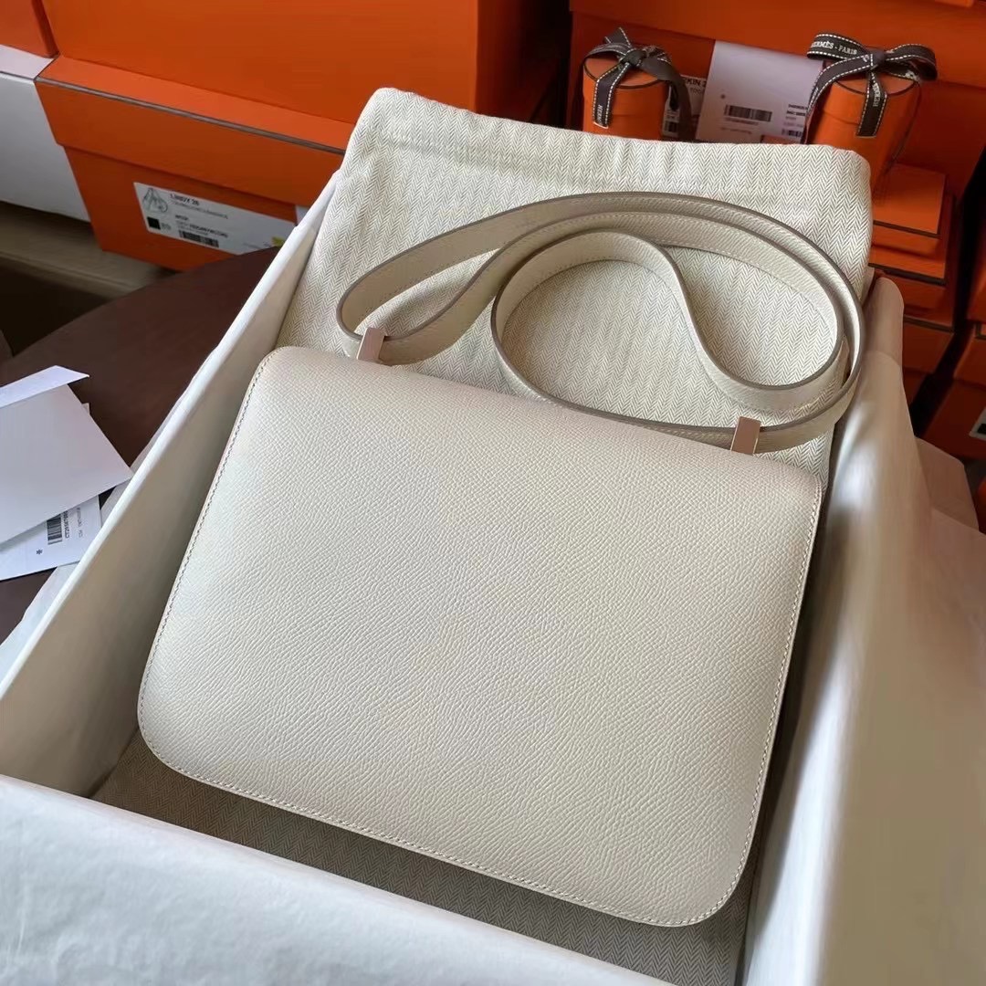 Constance 24cm Epsom皮 10 craie 奶昔白 玫瑰金扣