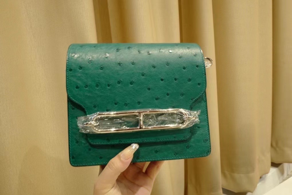 HM Mini RL 19cm Ostrich 鸵鸟皮 Z6 孔雀绿 Malachite 金扣