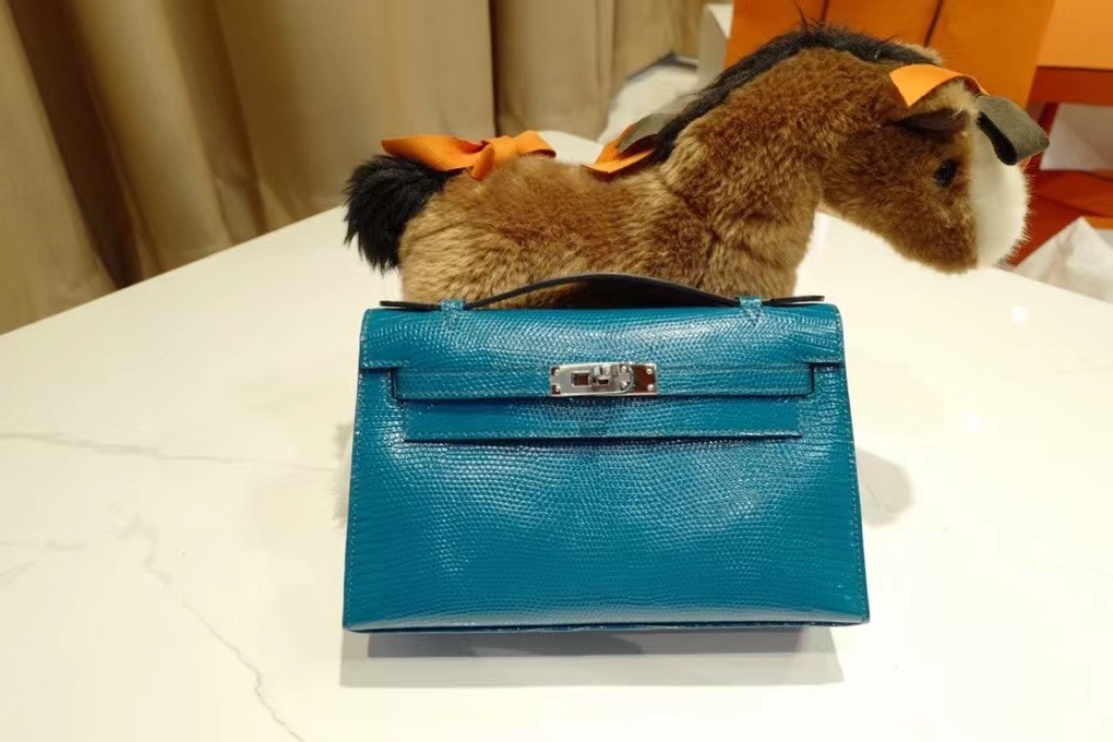 Qatar HM Pochette VIP一级品 kl 一代 蜥蜴皮 1P Blue Colvert 鸭子蓝/银扣 手工缝制 臻品鉴赏