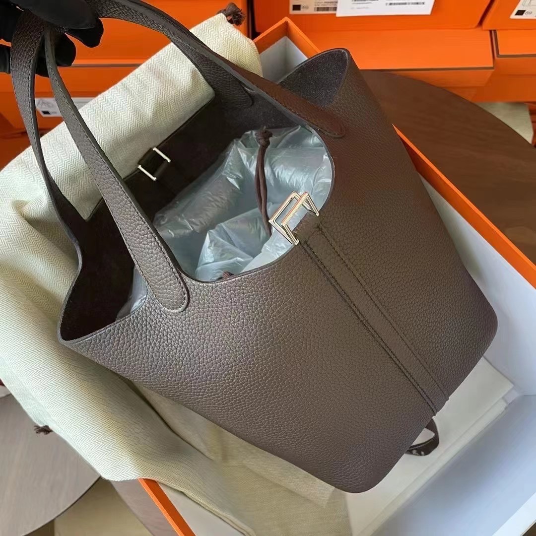 Saudi Arabia HM Picotin 18cm 46 Ebene 乌木色 银扣