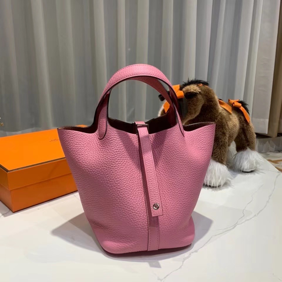 VIP一级品： picotin 18cm  TC 3Q Rose Sakura  新樱花粉/银扣 代购级品质