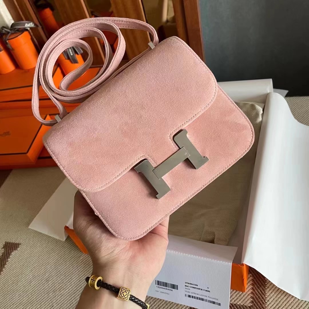 爱马仕官方网女包图片 HM Constance18 Doblis Suede 麂皮 5T Rose 玫瑰色