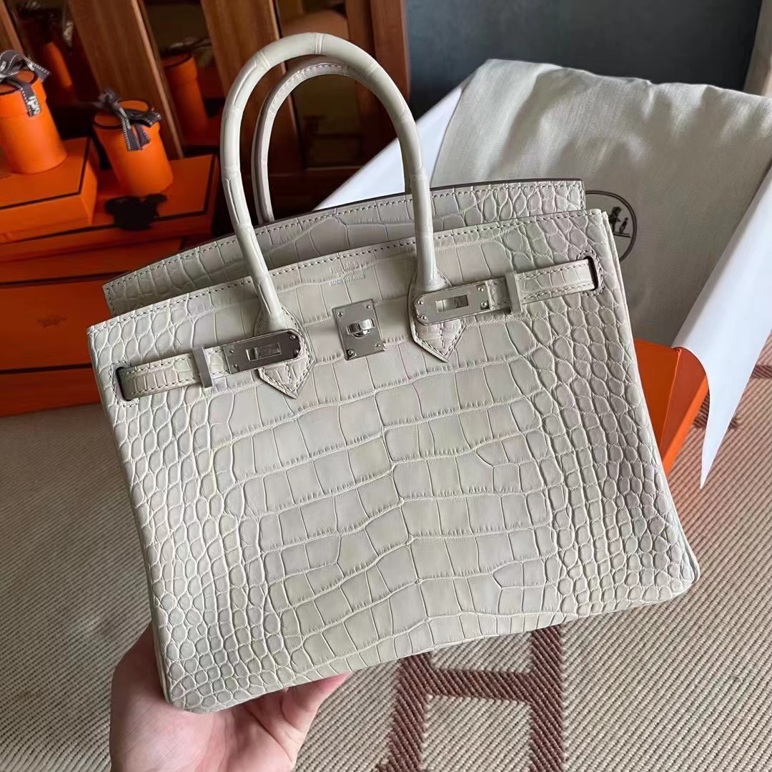 BK  25cm 雾面美洲 Alligator 8L 冰川白  银