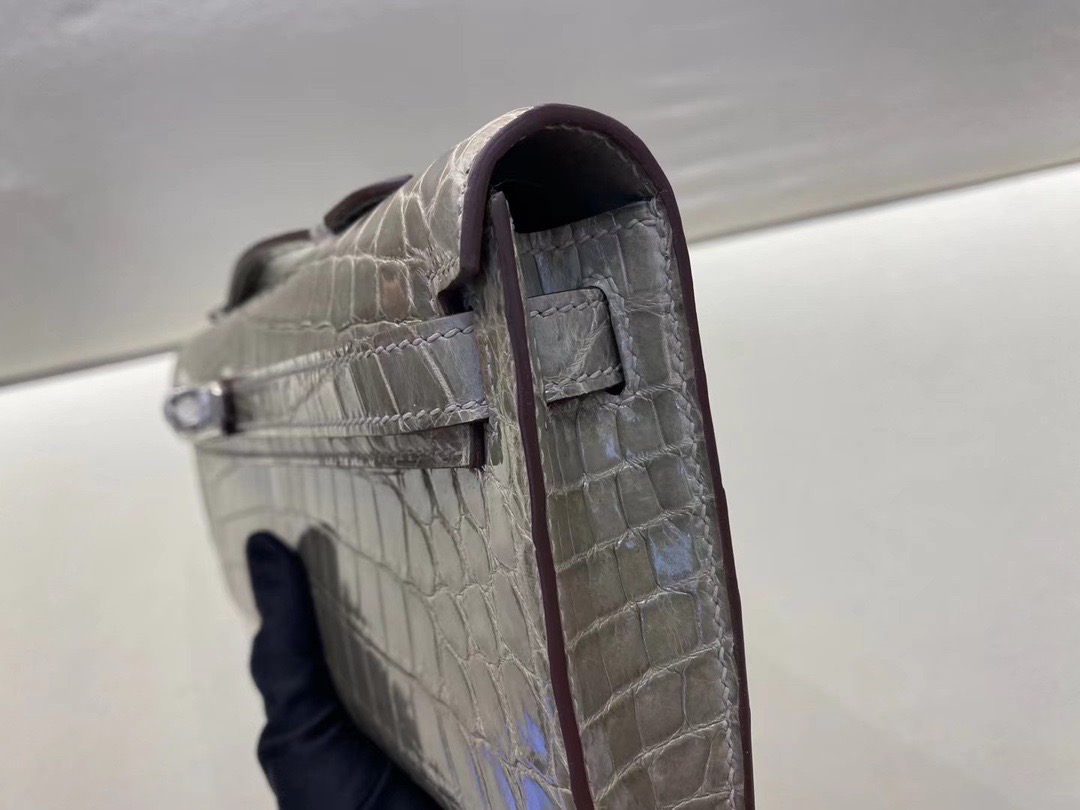 KL cut 31cm 晚宴手包 鳄鱼🐊 斑鸠灰 顶级法国纯手工现货😍-HaiLaBags KL cut 31cm 晚宴手包 鳄鱼🐊 斑鸠灰 顶级法国纯手工现货😍