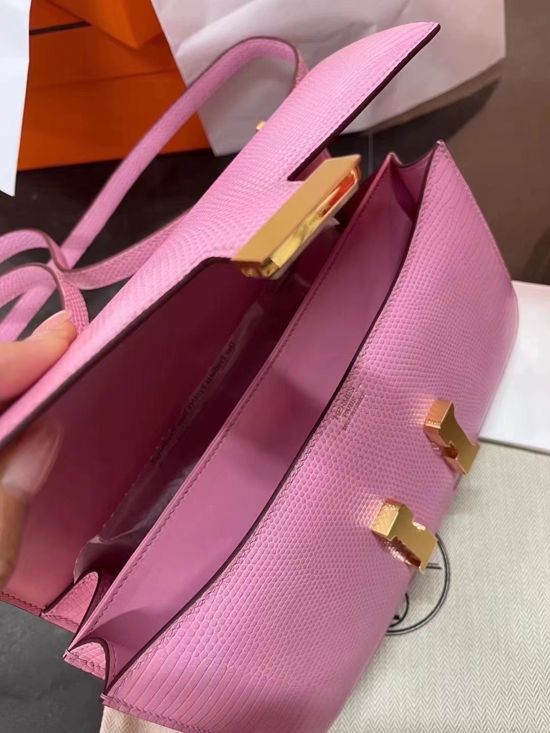 Constance Elan 26cm 粉蜥蜴金扣 全网唯一 收藏级别