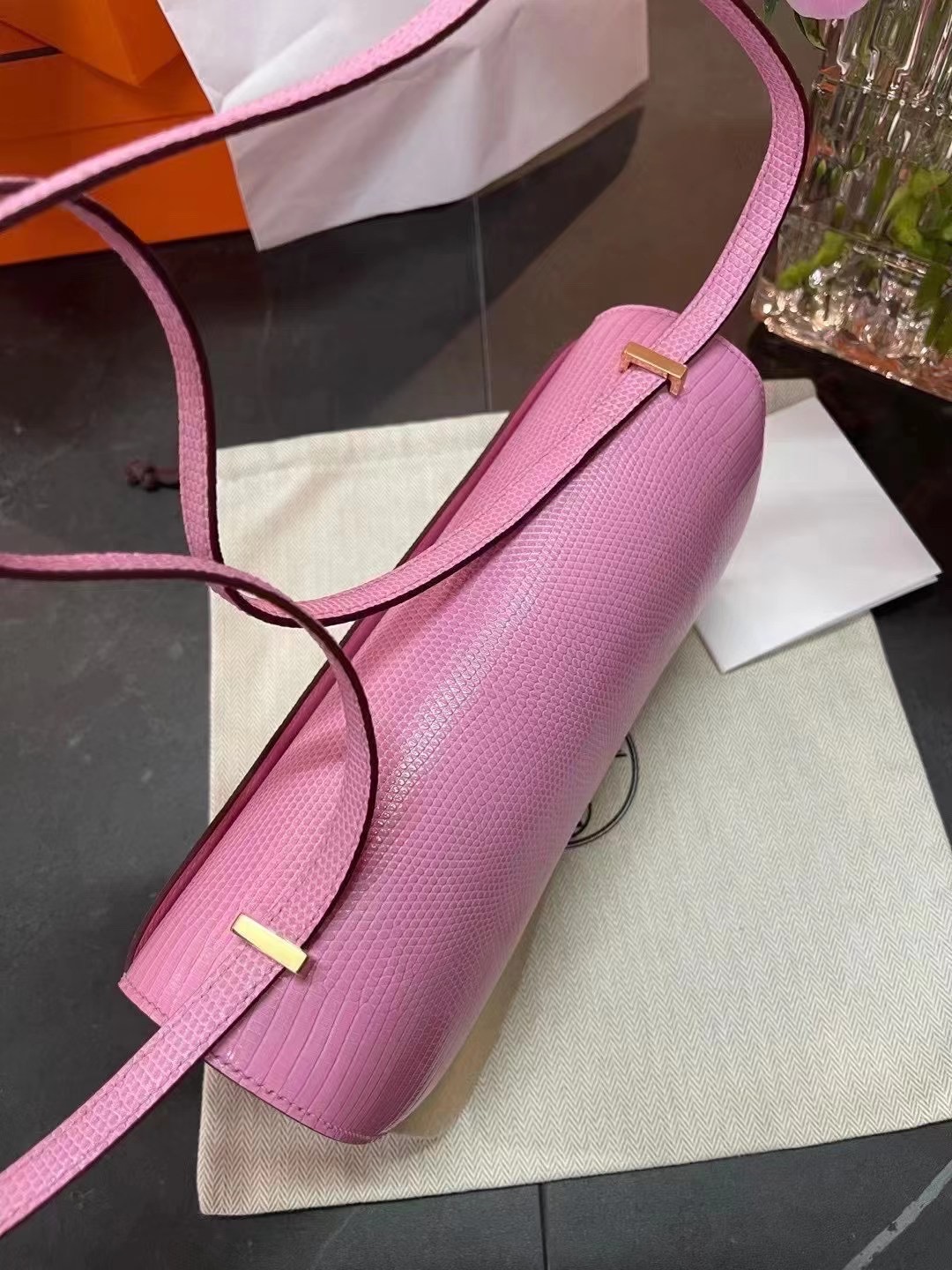 Constance Elan 26cm 粉蜥蜴金扣 全网唯一 收藏级别