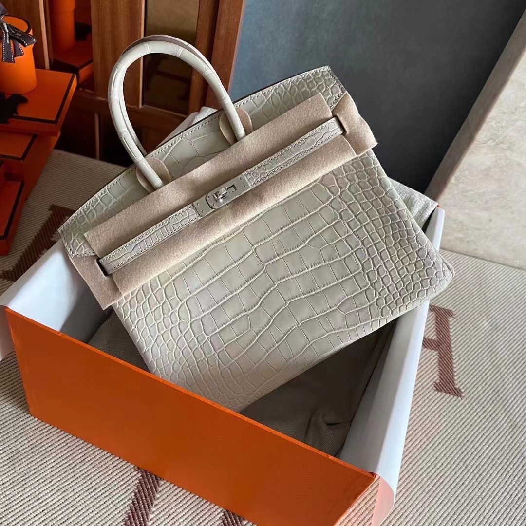 BK  25cm 雾面美洲 Alligator 8L 冰川白  银