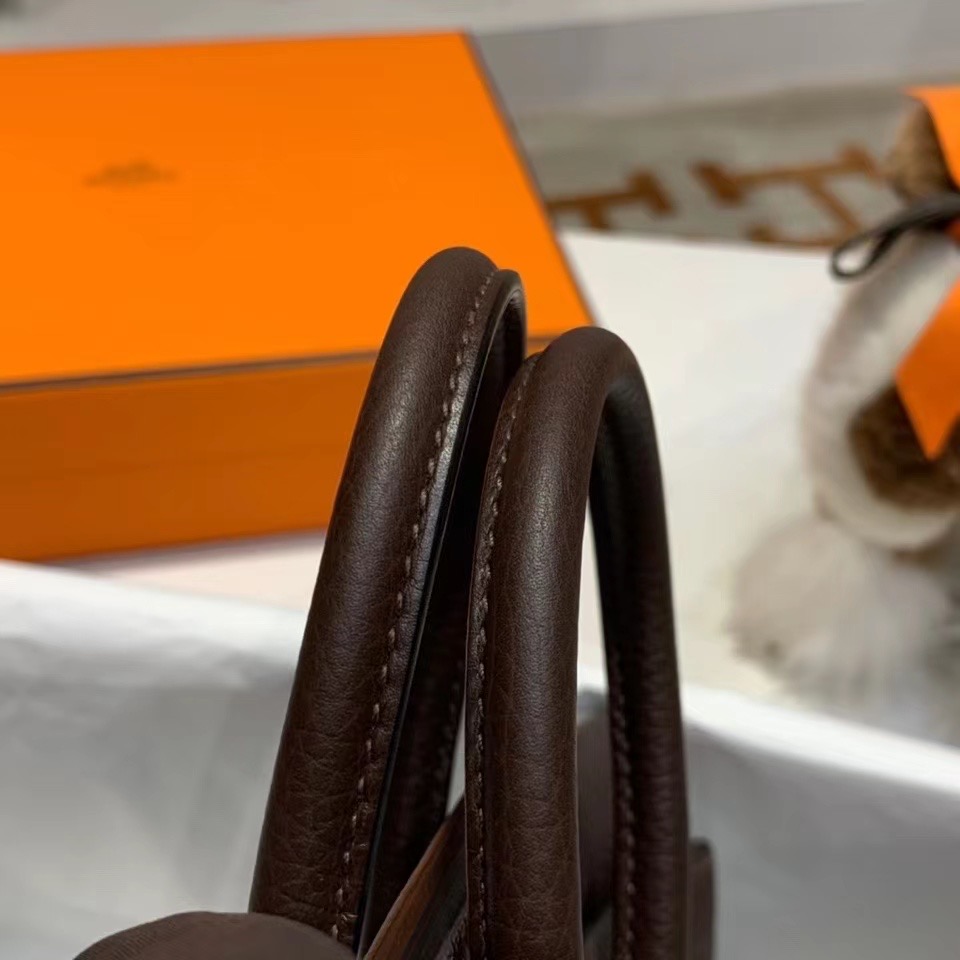 VIP一级品： BK 25cm togo  46乌木色内拼焦糖色/金扣 手工缝制 臻品鉴赏