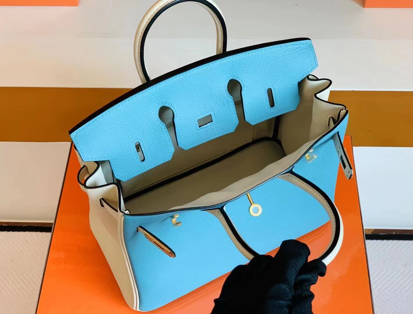 Hong Kong Hermès BK 25cm 7N Blue 糖果蓝 10 Craie  奶昔白 Epsom