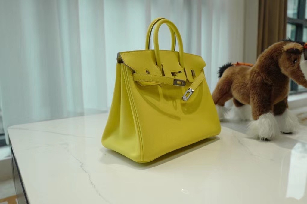 VIP一级品： BK 25cm swift皮  9D 柠檬黄/银扣 手工缝制 臻品鉴赏