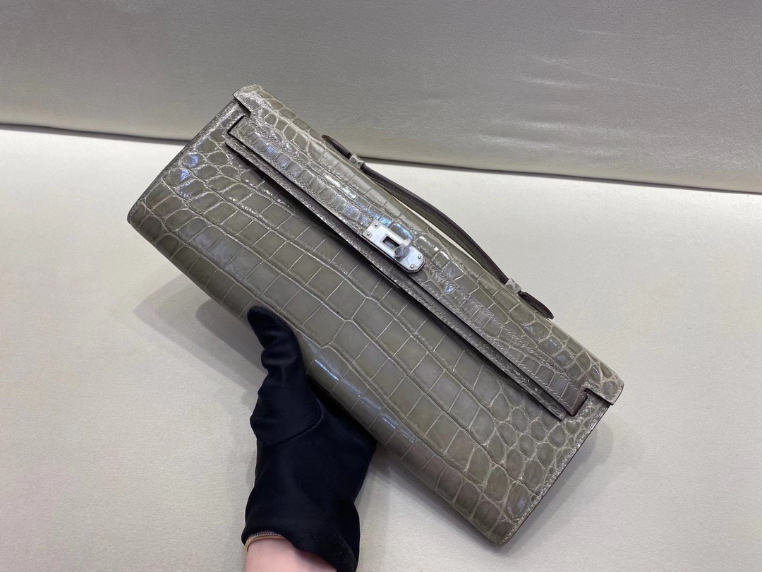 KL cut 31cm 晚宴手包 鳄鱼🐊 斑鸠灰 顶级法国纯手工现货😍