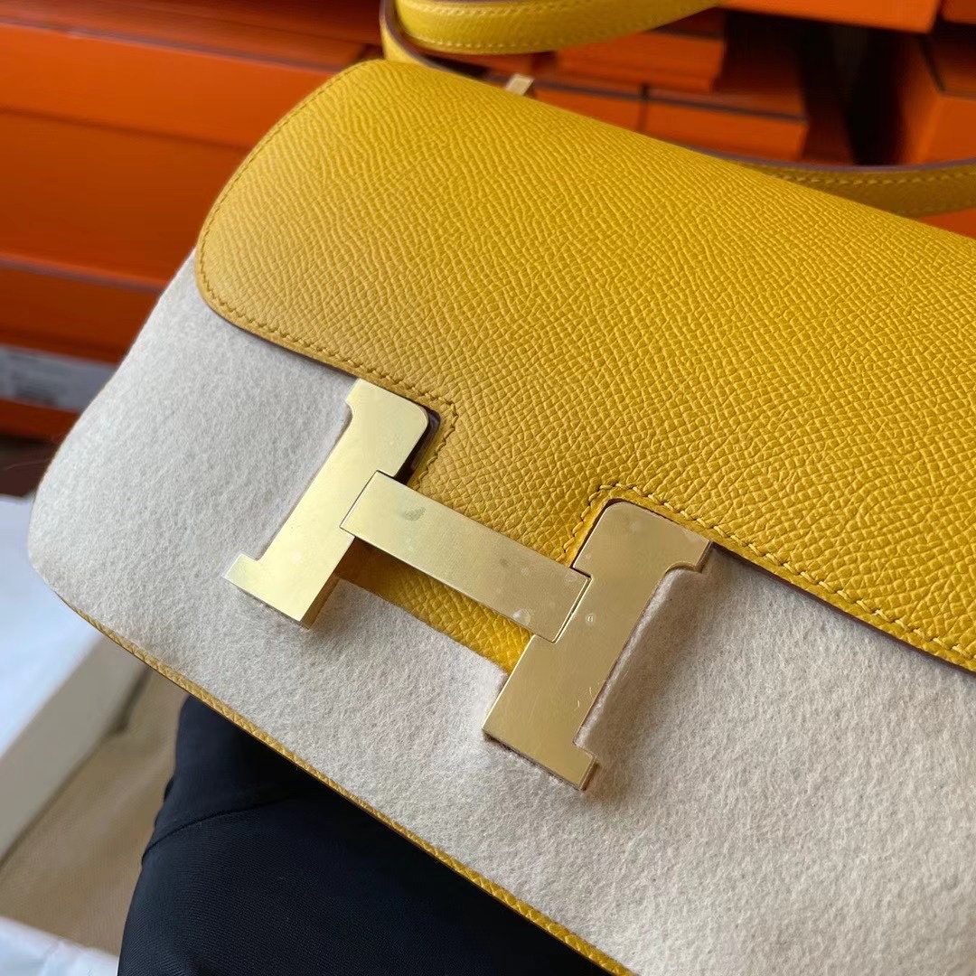 Qatar HM Constance mini 19cm Epsom皮 9D Amber 琥珀黄 Gold Hw 金扣