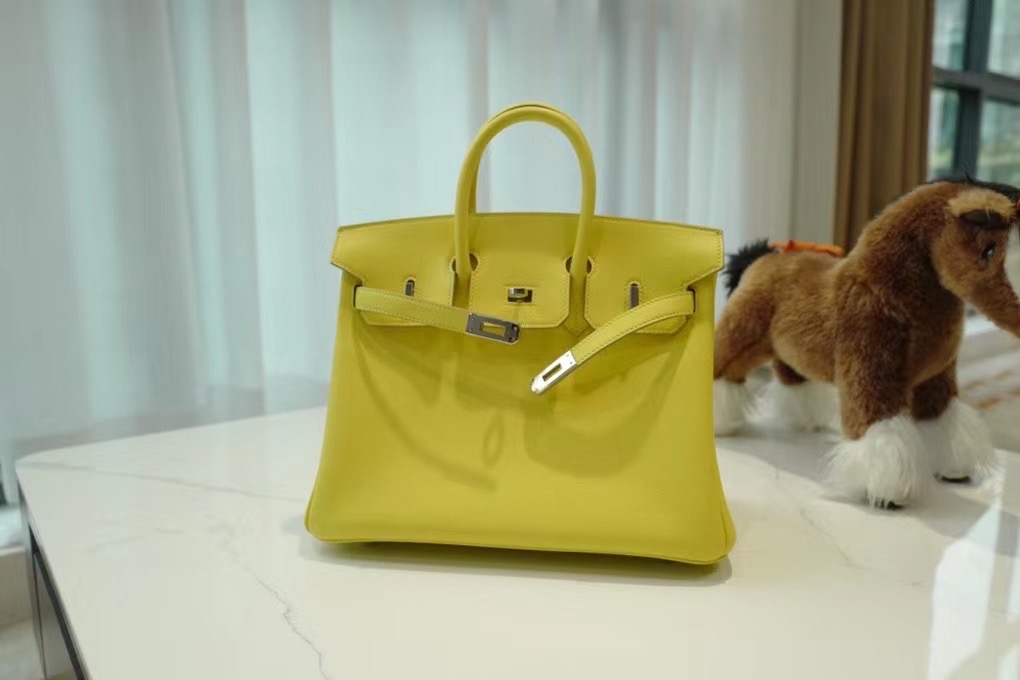 VIP一级品： BK 25cm swift皮  9D 柠檬黄/银扣 手工缝制 臻品鉴赏
