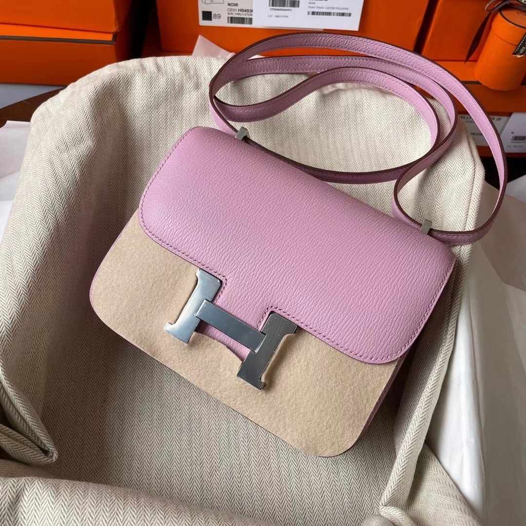 Constance mini 19cm chèvre 山羊皮 X9 Mauve Sylvestre 锦葵紫 银扣