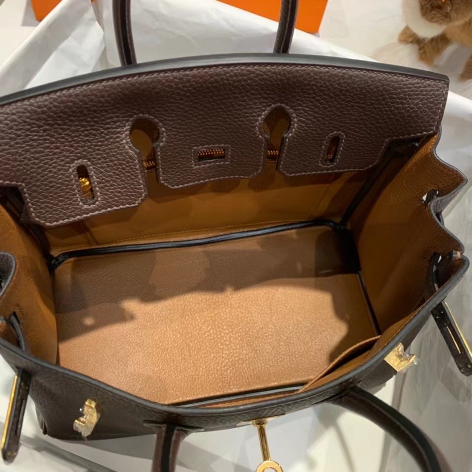 VIP一级品： BK 25cm togo  46乌木色内拼焦糖色/金扣 手工缝制 臻品鉴赏