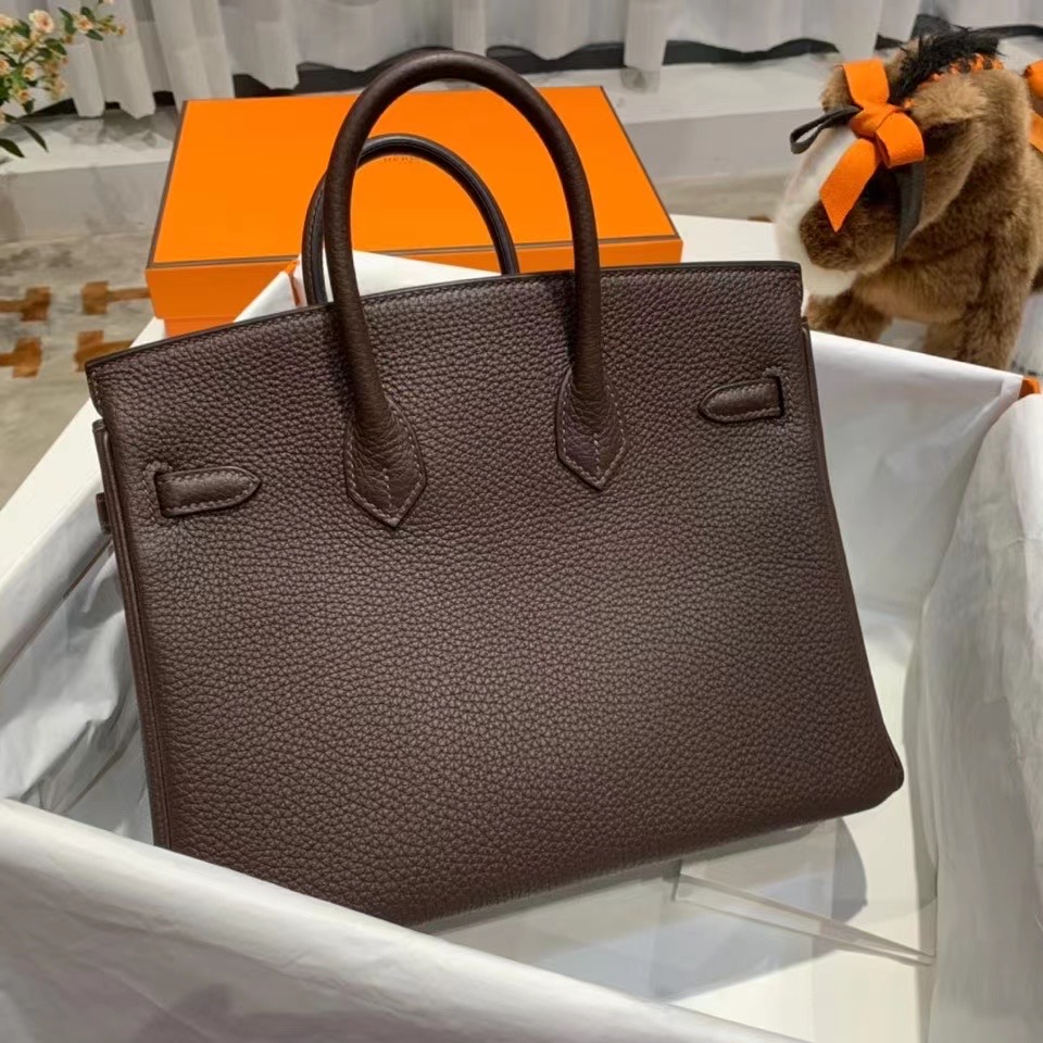 VIP一级品： BK 25cm togo  46乌木色内拼焦糖色/金扣 手工缝制 臻品鉴赏