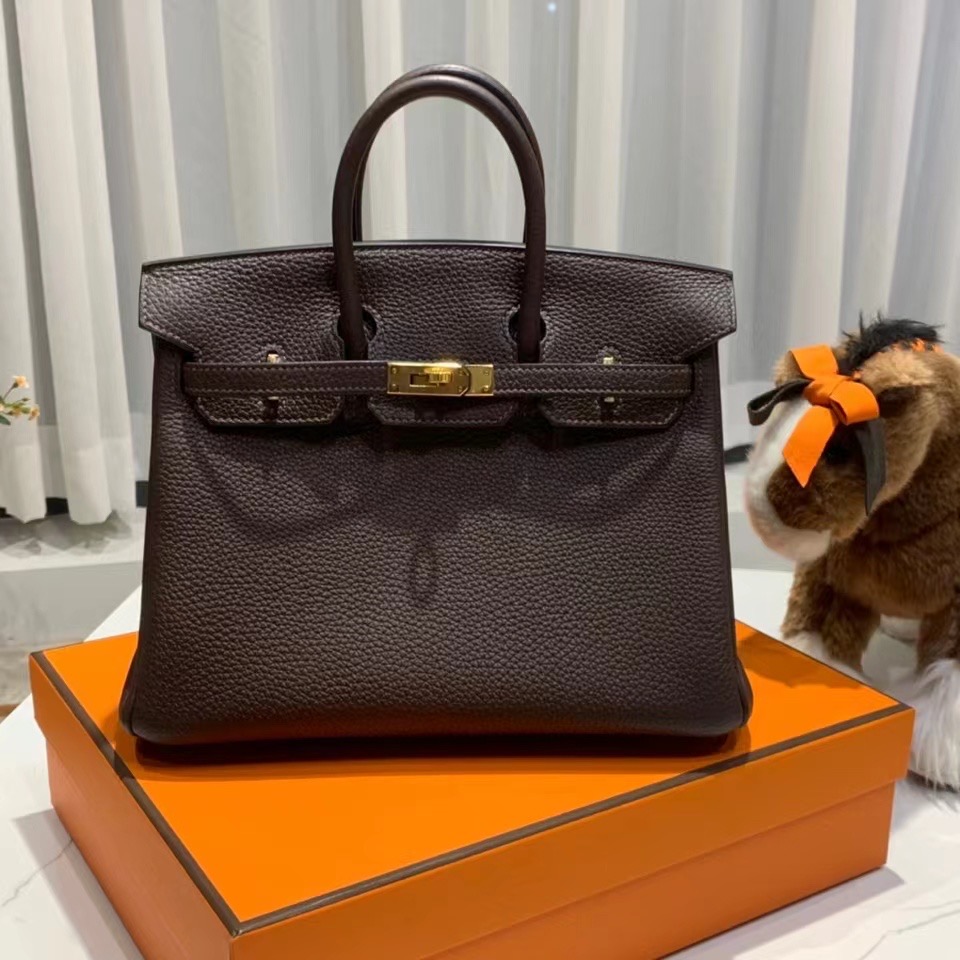 VIP一级品： BK 25cm togo  46乌木色内拼焦糖色/金扣 手工缝制 臻品鉴赏