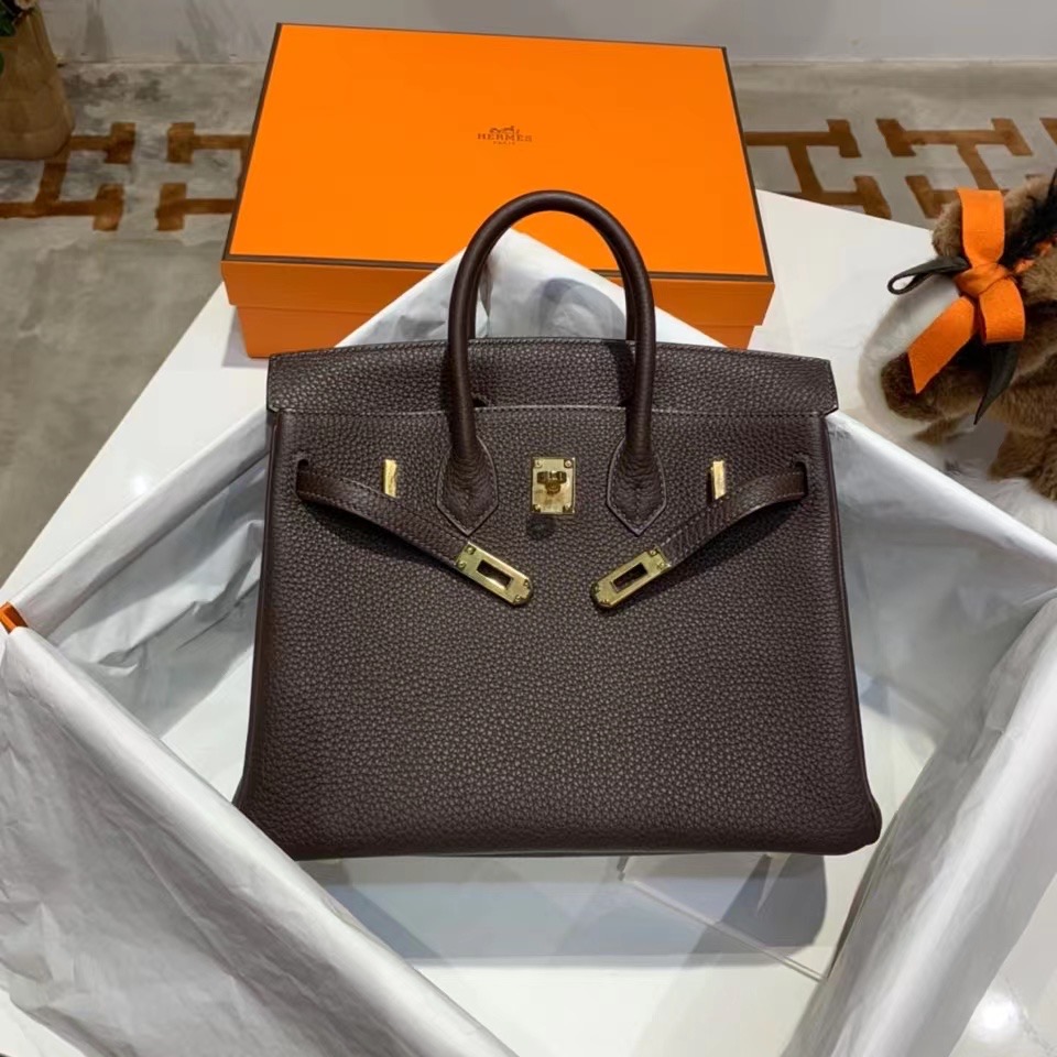 VIP一级品： BK 25cm togo  46乌木色内拼焦糖色/金扣 手工缝制 臻品鉴赏