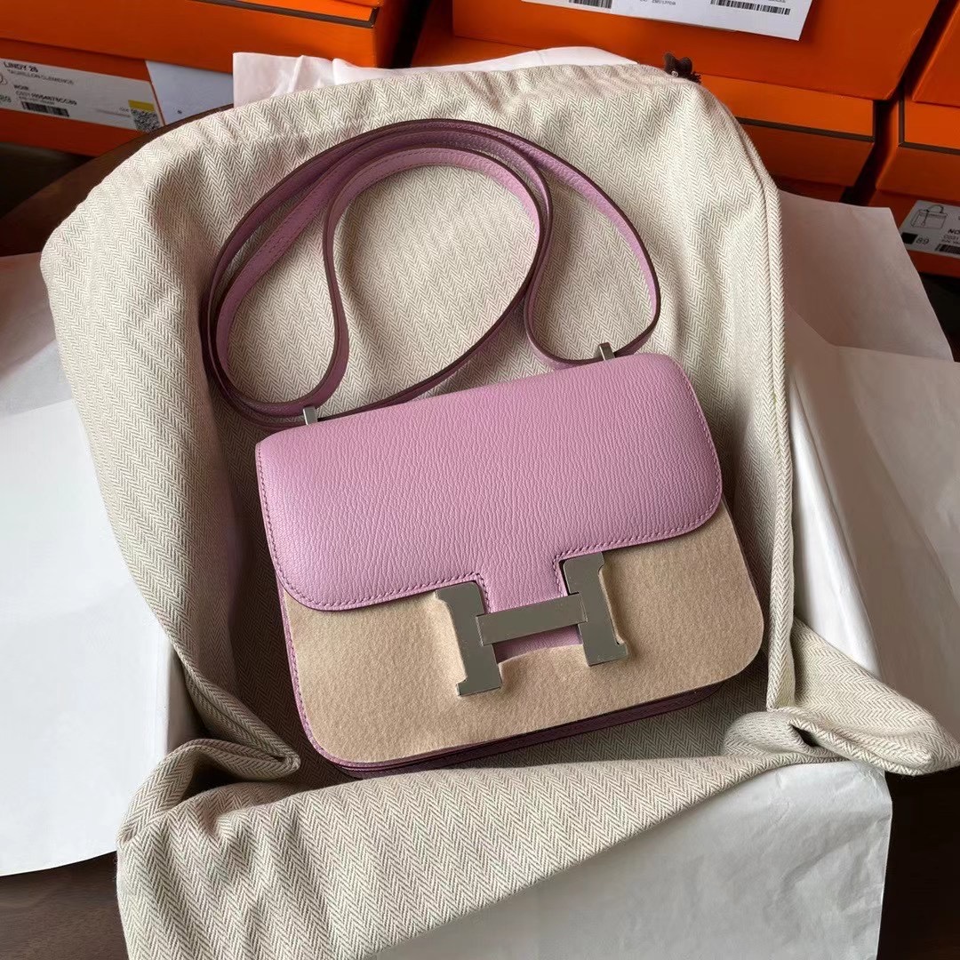 Constance mini 19cm chèvre 山羊皮 X9 Mauve Sylvestre 锦葵紫 银扣