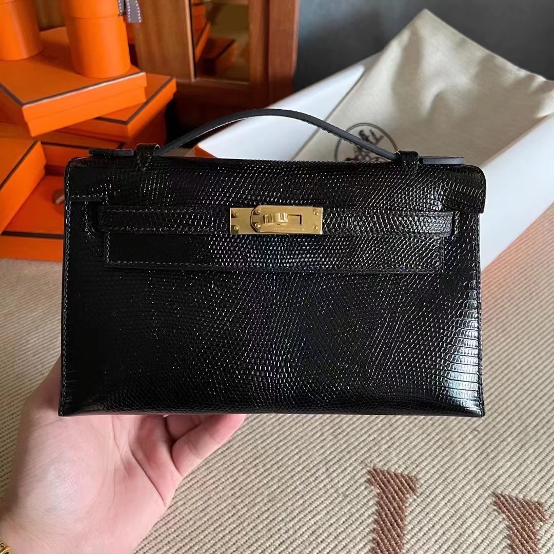 KL pochette 蜥蜴皮  Lizard 89 Noir 黑金