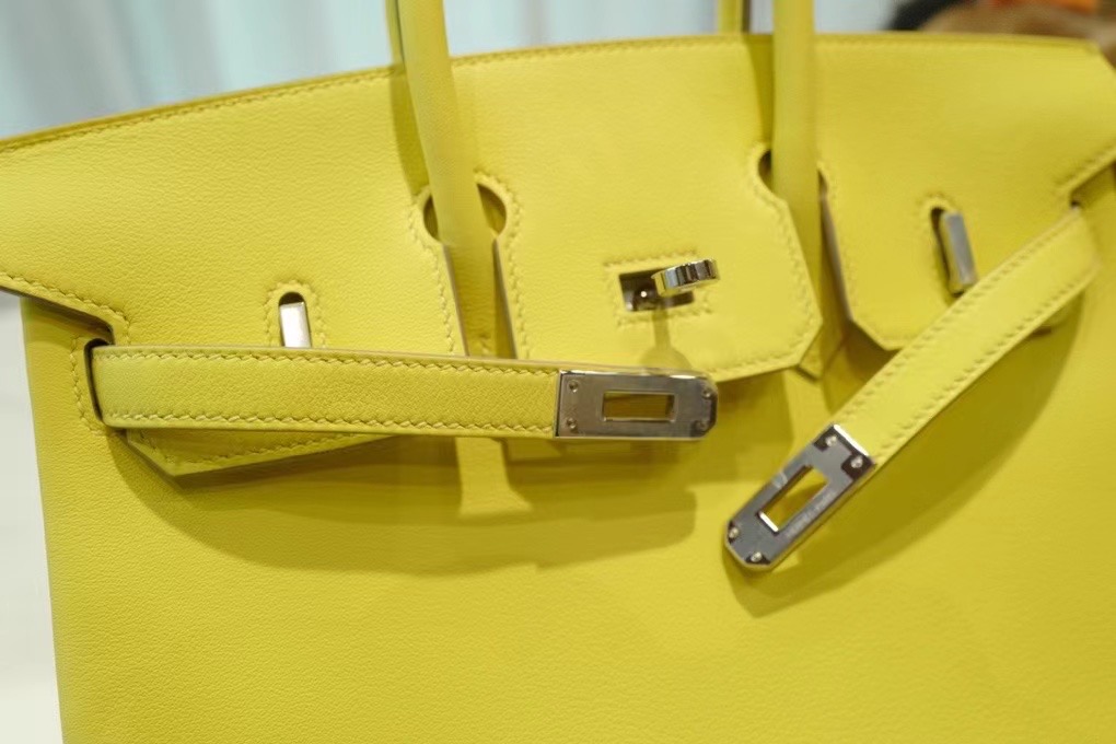 VIP一级品： BK 25cm swift皮  9D 柠檬黄/银扣 手工缝制 臻品鉴赏