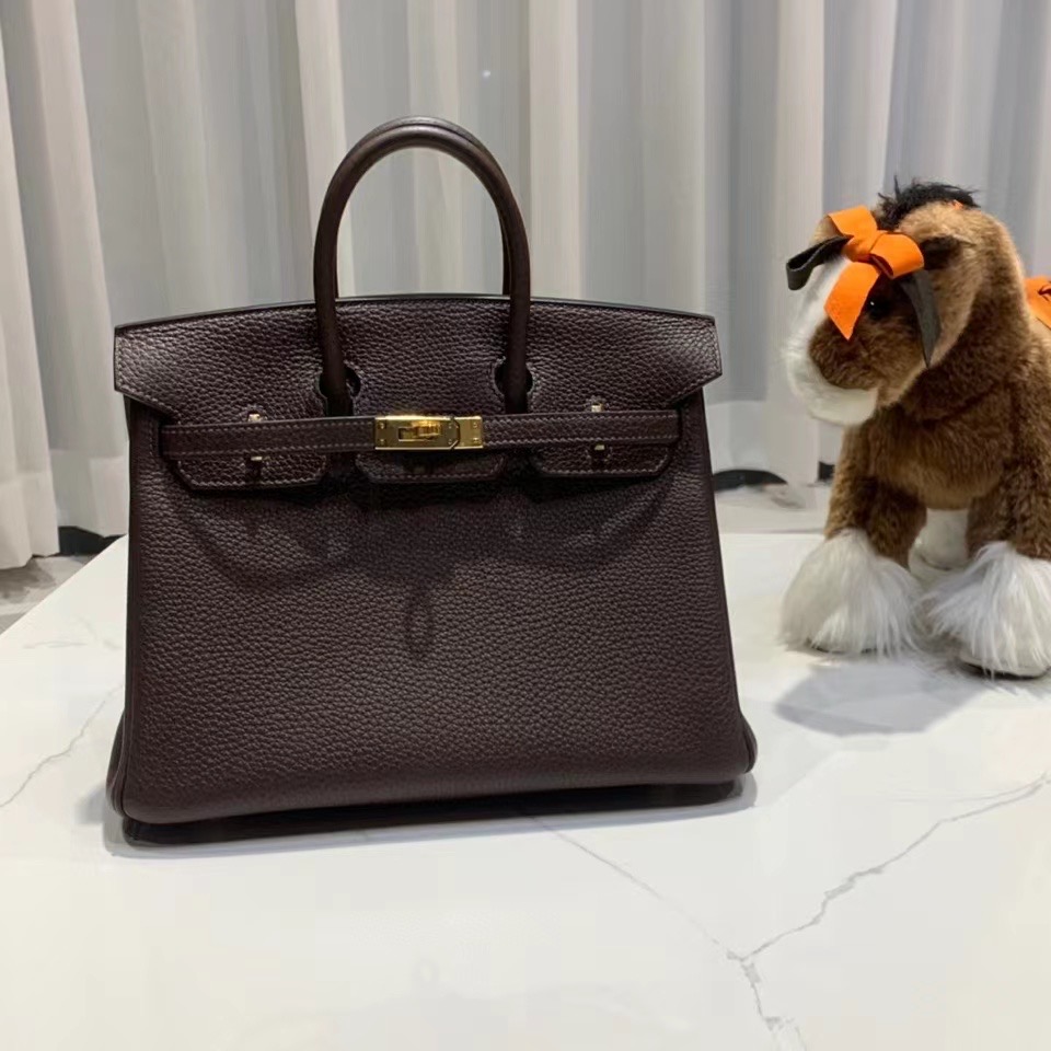 VIP一级品： BK 25cm togo  46乌木色内拼焦糖色/金扣 手工缝制 臻品鉴赏