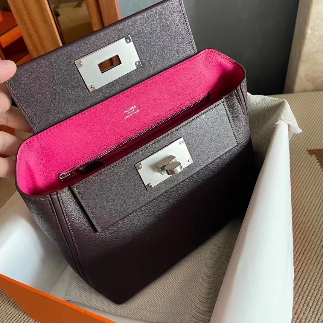 KL 2424 mini evercolor 0G马鞍红内拼粉 银-HaiLaBags KL 2424 mini evercolor 0G马鞍红内拼粉 银