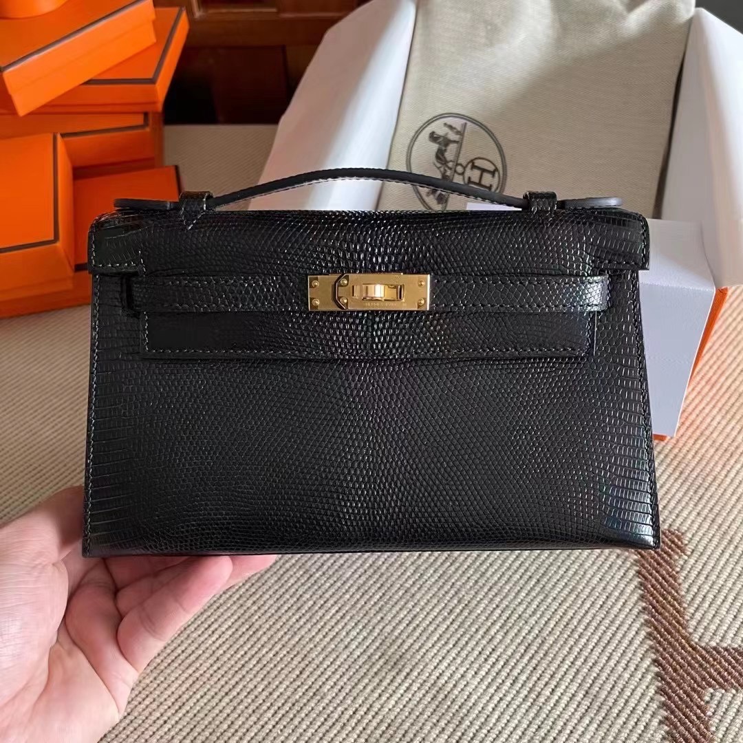 Kuwait HM KL Pochette Lizard 89 Noir