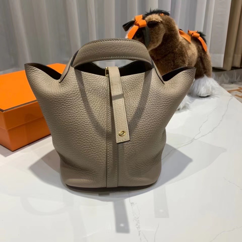 VIP一级品： picotin 18cm  TC M8 Gris Asphalte 沥青灰/金扣 代购级品质