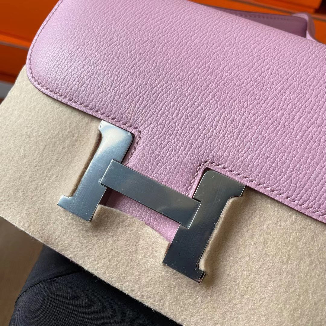 Constance mini 19cm chèvre 山羊皮 X9 Mauve Sylvestre 锦葵紫 银扣