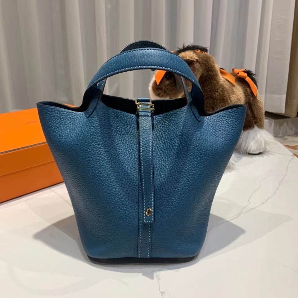 VIP一级品： picotin 18cm  TC 75 Blue Jean 牛仔蓝/银扣 代购级品质