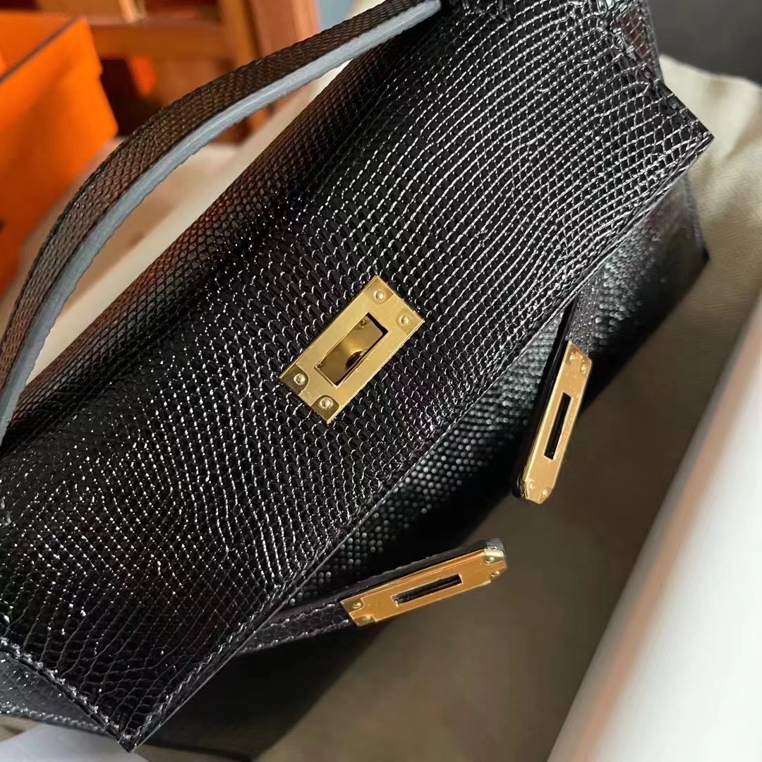 KL pochette 蜥蜴皮  Lizard 89 Noir 黑金