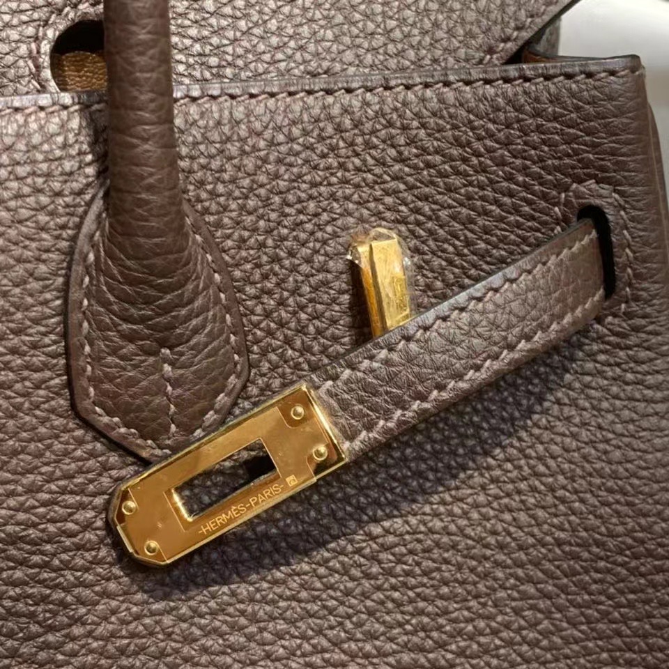 VIP一级品： BK 25cm togo  46乌木色内拼焦糖色/金扣 手工缝制 臻品鉴赏