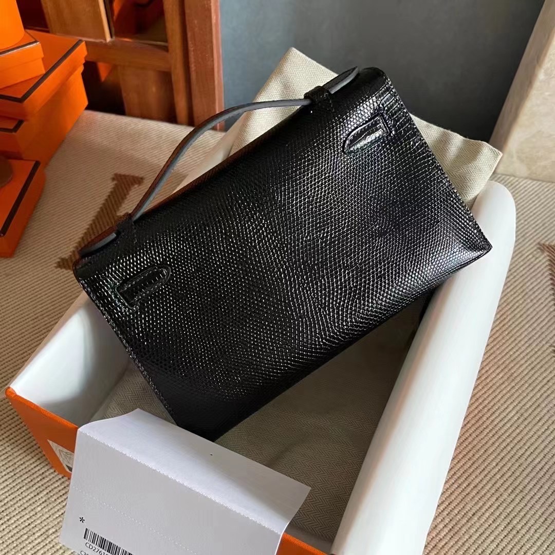 KL pochette 蜥蜴皮  Lizard 89 Noir 黑金