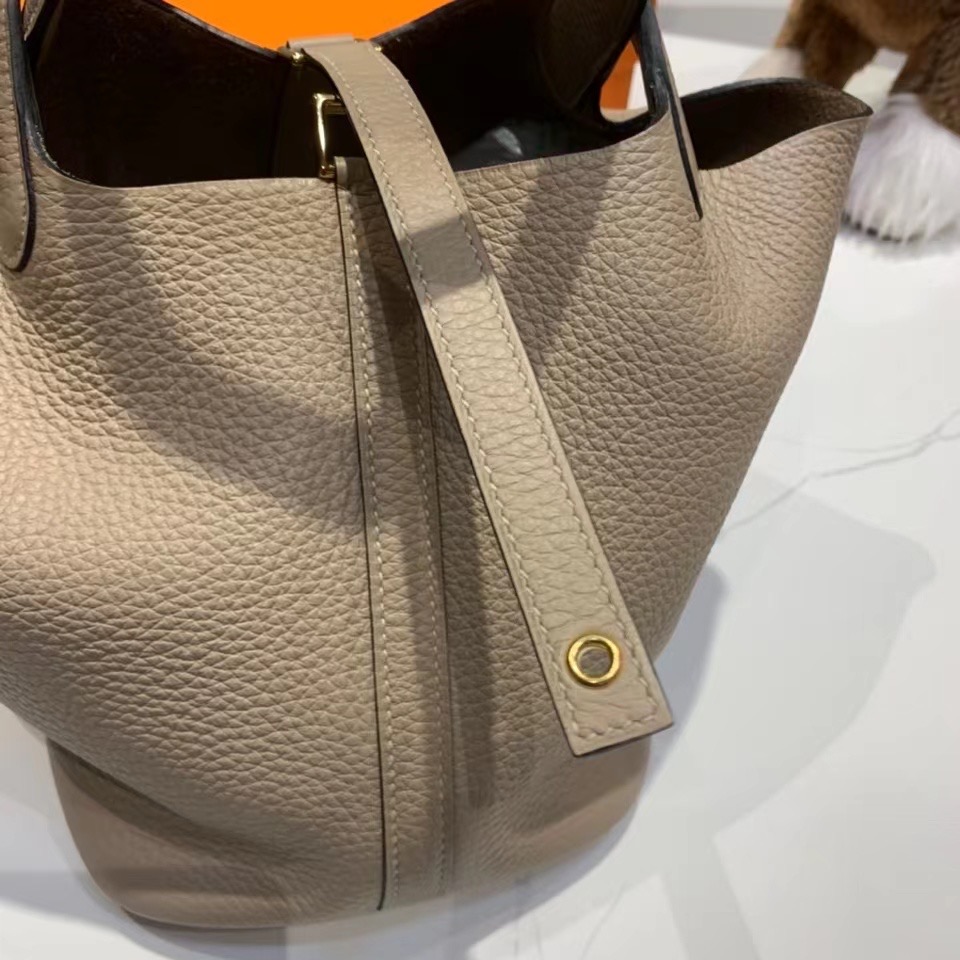 VIP一级品： picotin 18cm  TC M8 Gris Asphalte 沥青灰/金扣 代购级品质