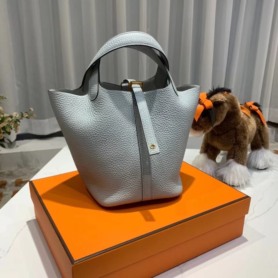 VIP一级品： picotin 18cm  TC 08 Blue pale 圣杯蓝/金扣 代购级品质