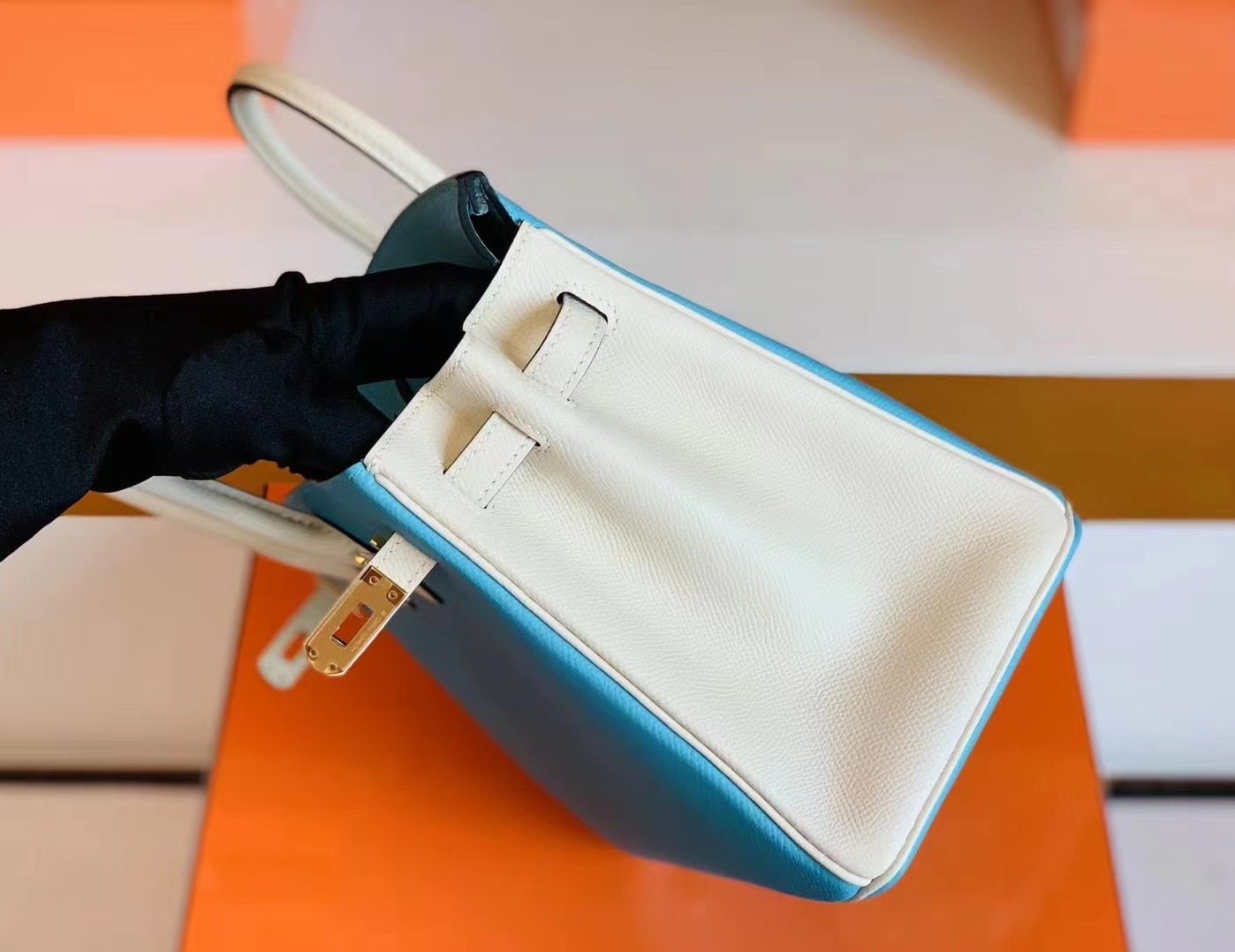 Hong Kong Hermès BK 25cm 7N Blue 糖果蓝 10 Craie  奶昔白 Epsom