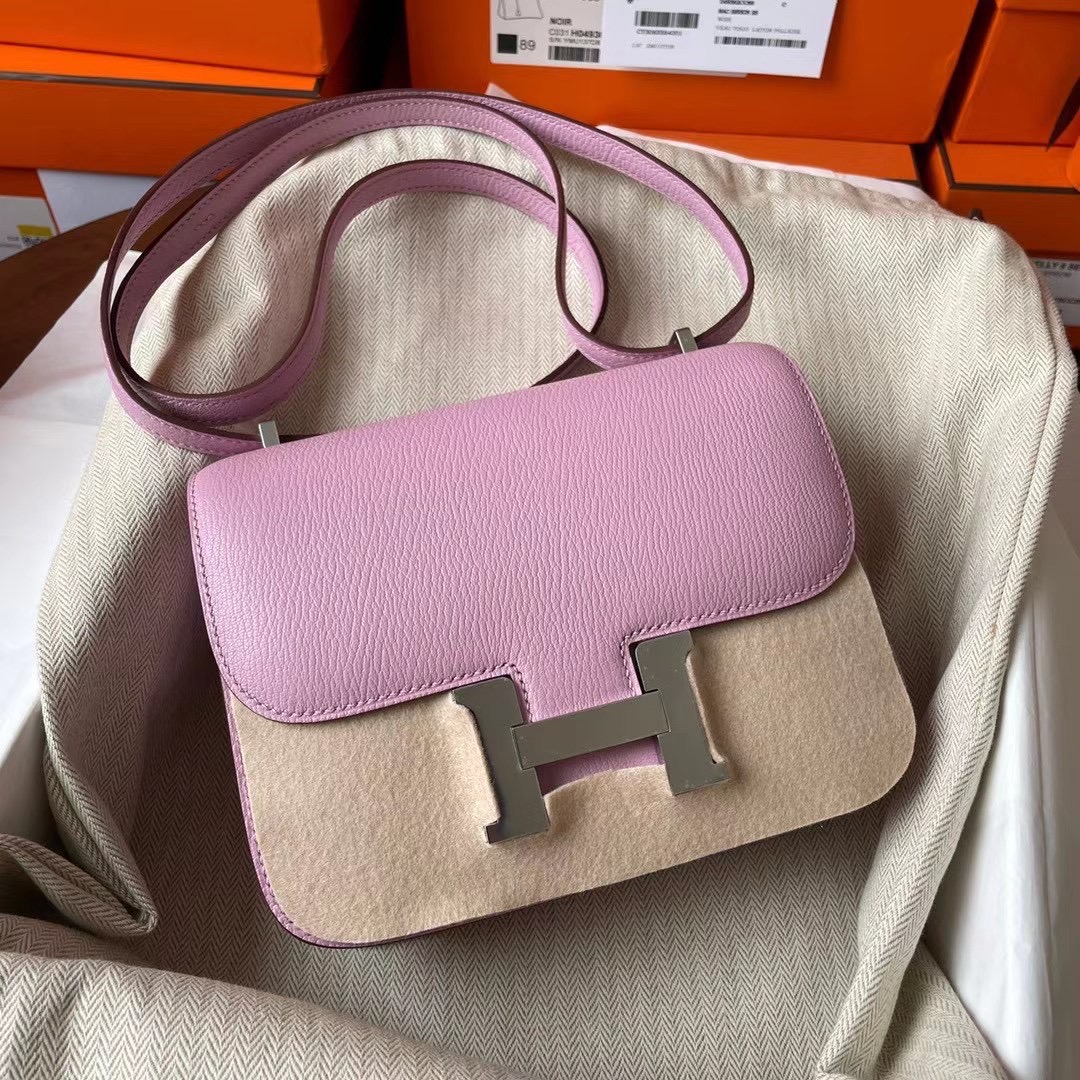 Constance mini 19cm chèvre 山羊皮 X9 Mauve Sylvestre 锦葵紫 银扣