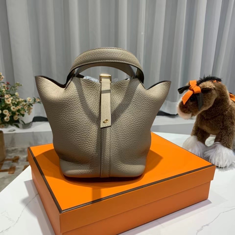 VIP一级品： picotin 18cm  TC M8 Gris Asphalte 沥青灰/金扣 代购级品质