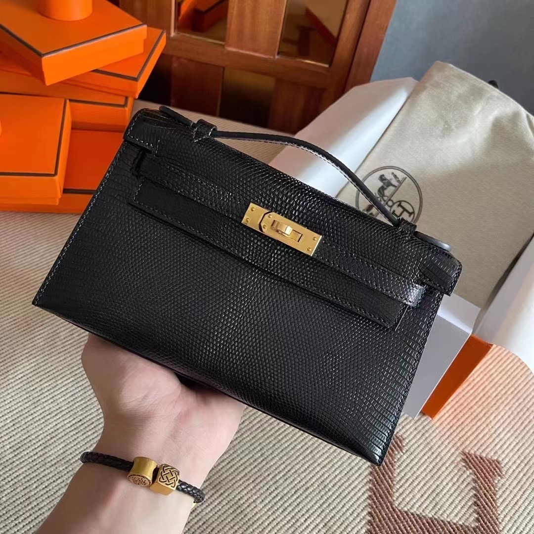 Kuwait HM KL Pochette Lizard 89 Noir