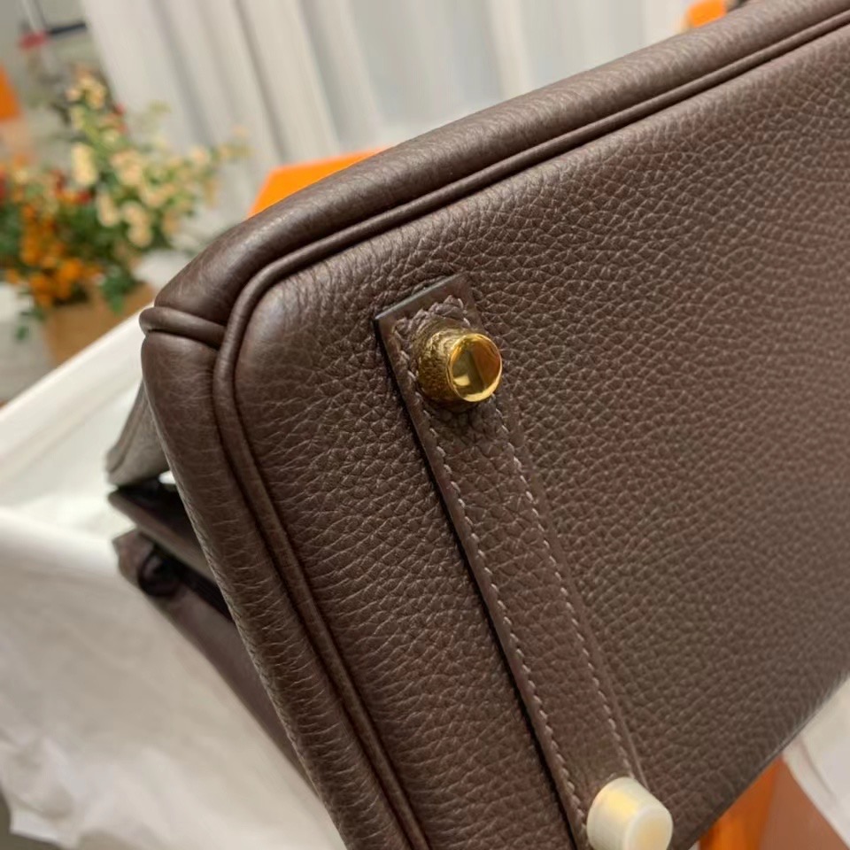 VIP一级品： BK 25cm togo  46乌木色内拼焦糖色/金扣 手工缝制 臻品鉴赏
