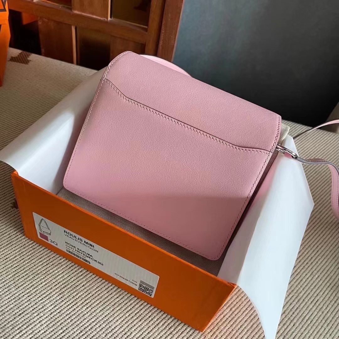 爱马仕猪鼻子包HM RL mini Swift 3Q Rose Sakura Swift 新櫻花粉色