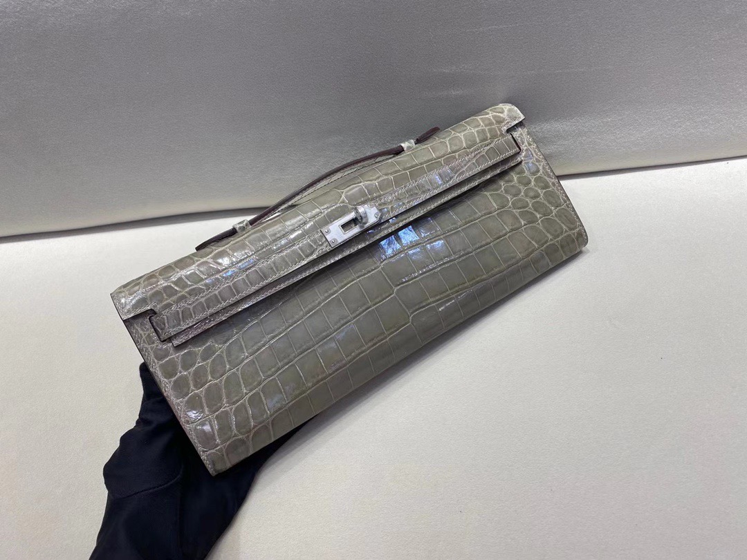 KL cut 31cm 晚宴手包 鳄鱼🐊 斑鸠灰 顶级法国纯手工现货😍