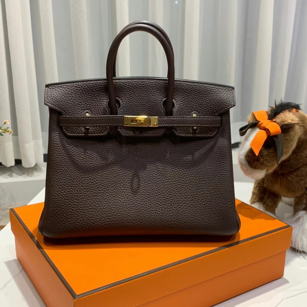 VIP一级品： BK 25cm togo  46乌木色内拼焦糖色/金扣 手工缝制 臻品鉴赏