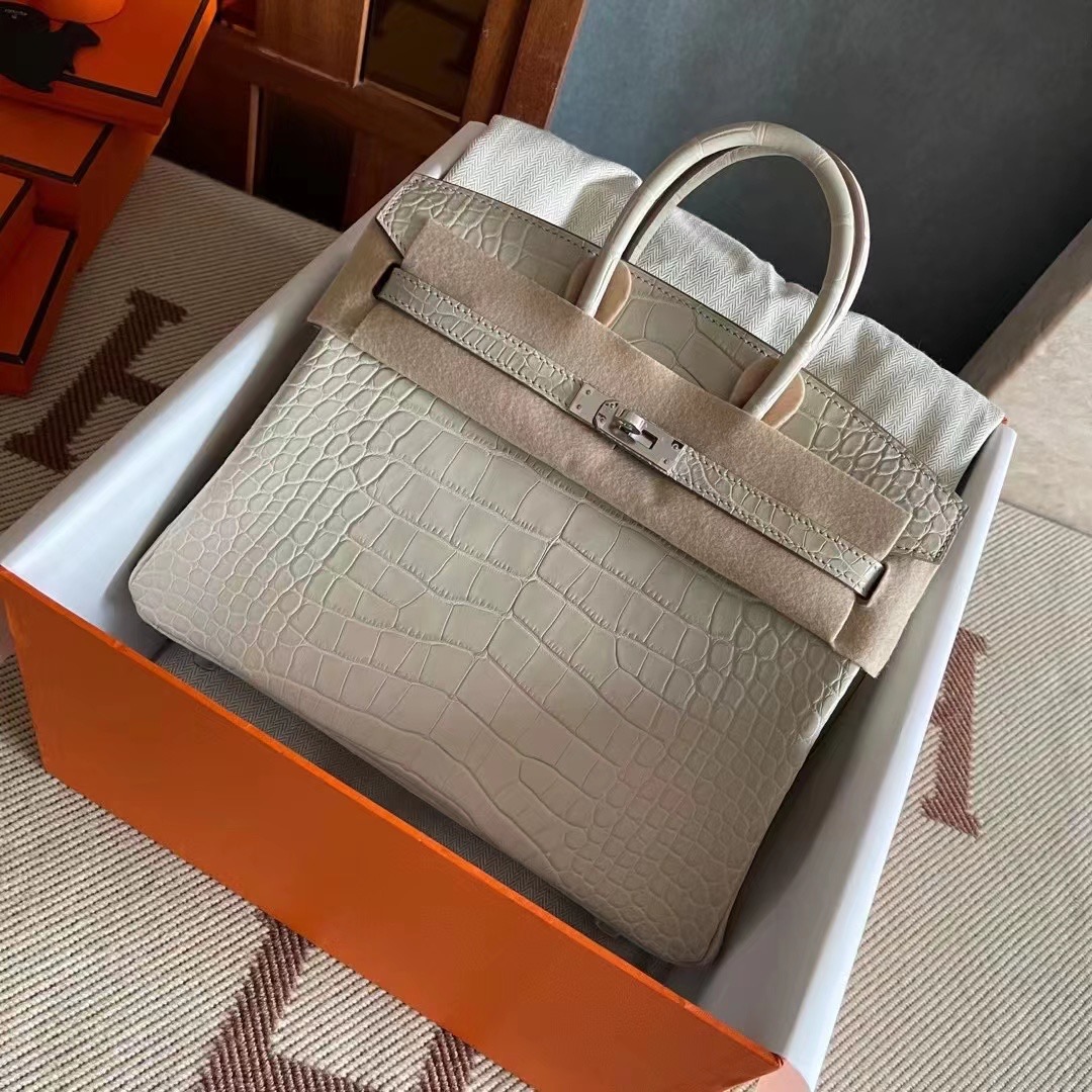 BK  25cm 雾面美洲 Alligator 8L 冰川白  银