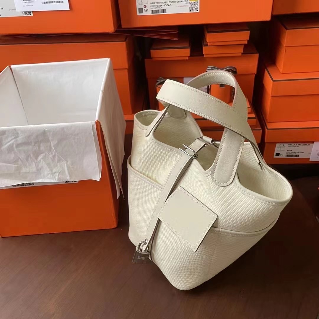 Picotin cargo 18 帆布拼Swift 奶昔白 银扣