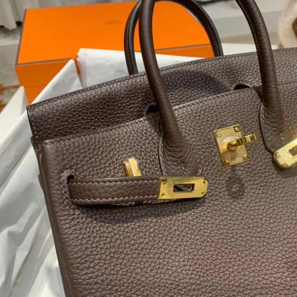 VIP一级品： BK 25cm togo  46乌木色内拼焦糖色/金扣 手工缝制 臻品鉴赏