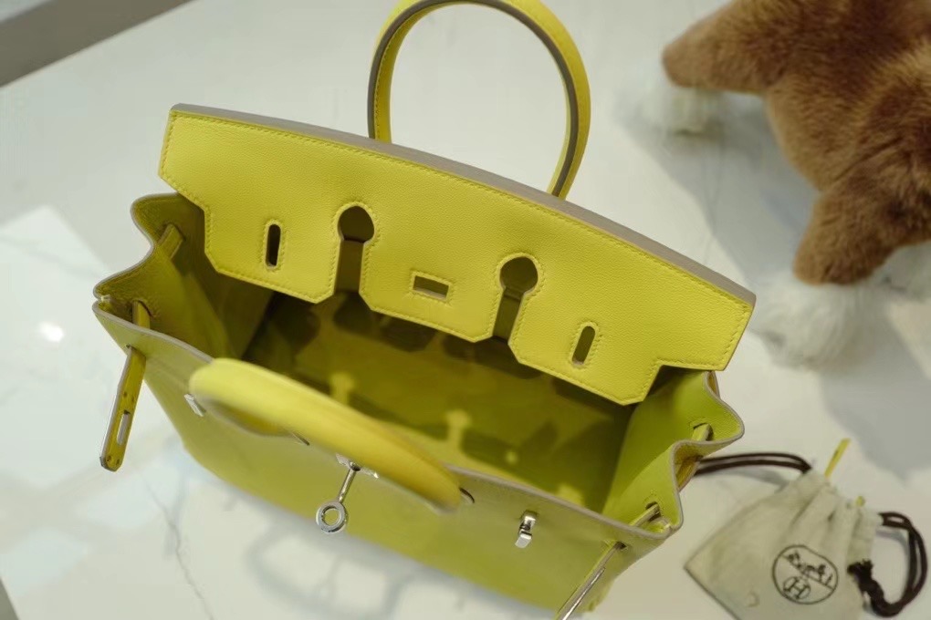 VIP一级品： BK 25cm swift皮  9D 柠檬黄/银扣 手工缝制 臻品鉴赏